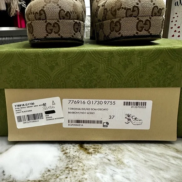 Gucci Monogram Kid Scamosciato Horsebit Platform Slingback Mules 40 New Acero - Picture 8 of 8